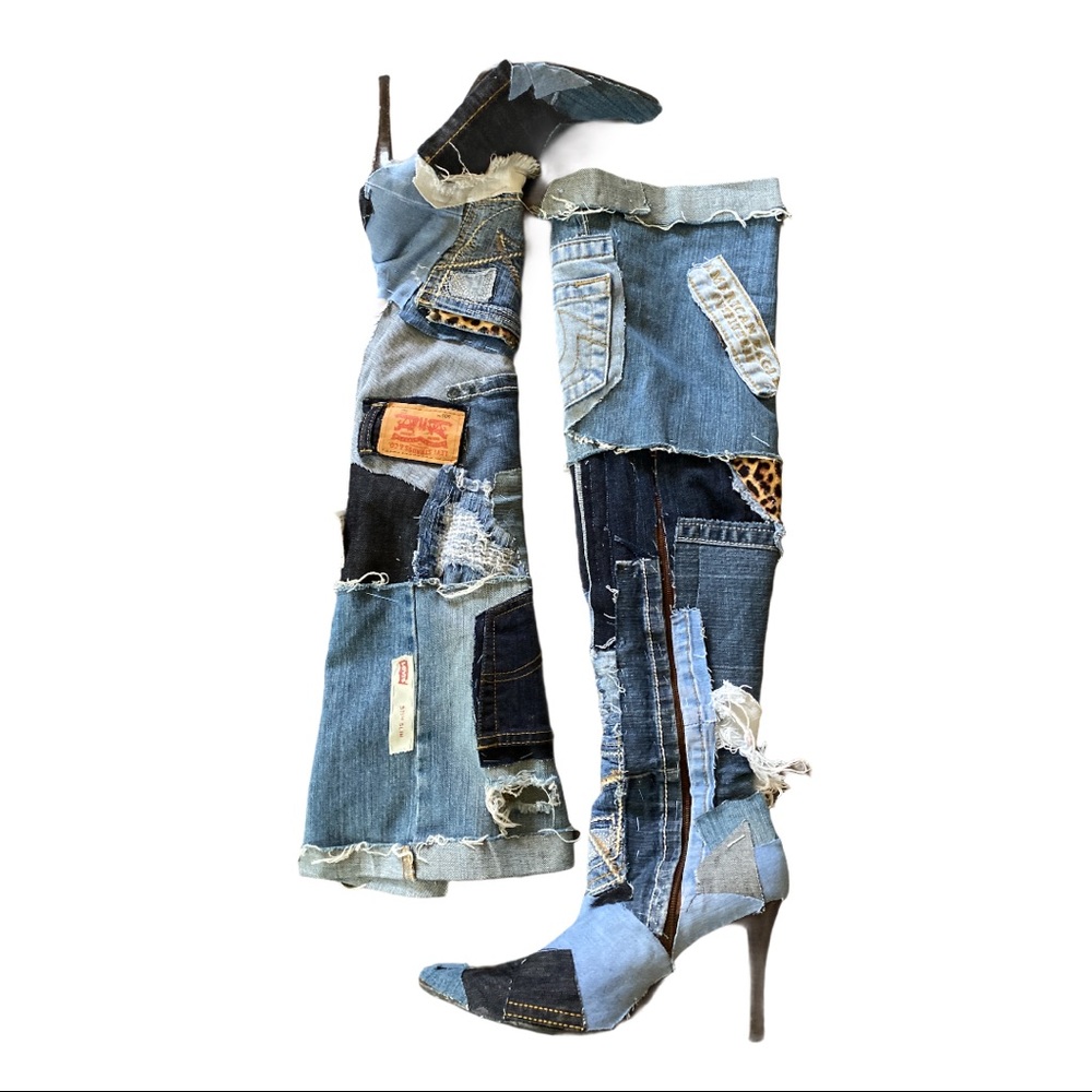 Custom Denim Jean Boots Size 8